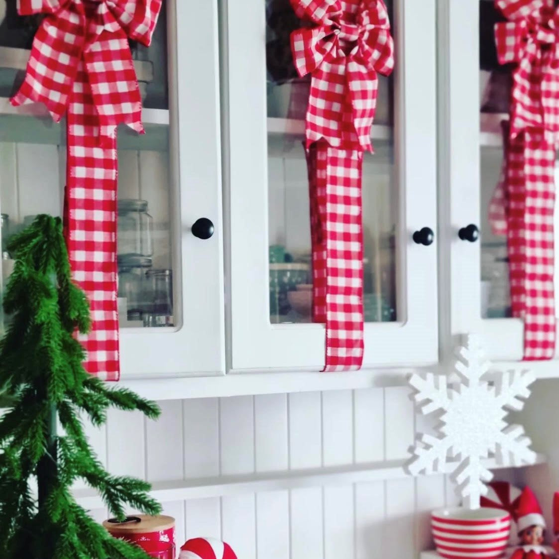 Red Check Kitchen Cabinet Bow Christmas Bow Door Bow Co