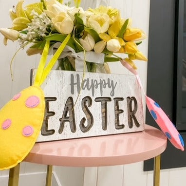 Yellow & Pink Easter Egg Felt Ornament - Bowble